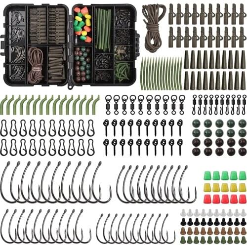 246Pcs/Box Carp Fishing Tackle Including Anti Tangle Sleeves Hook Stop Beads Boilie Bait Screw Carp Hooks Quick Change Swivels