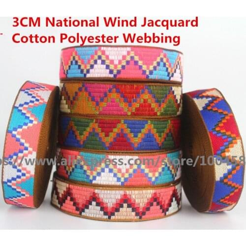 3CM 2 Meter National Wind Jacquard Cotton Polyester Webbing Tape Bag Straps Belt Sling Seat belt webbing Very Strong 3