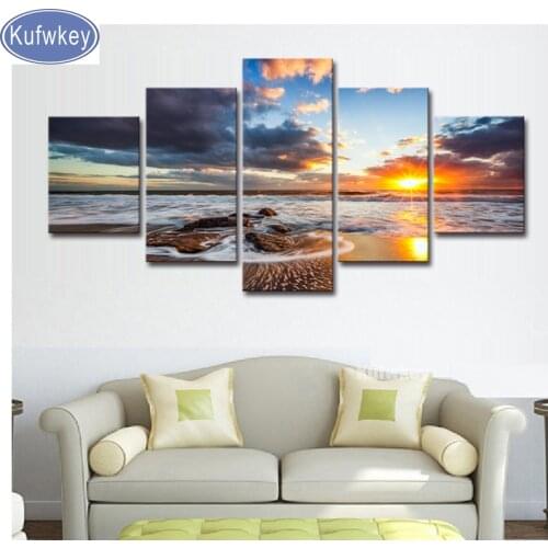 5pcs/set Sunrise Seascape diy Diamond Painting full square drills,diamond mosaic round rhinestones,diamond embroidery novelties