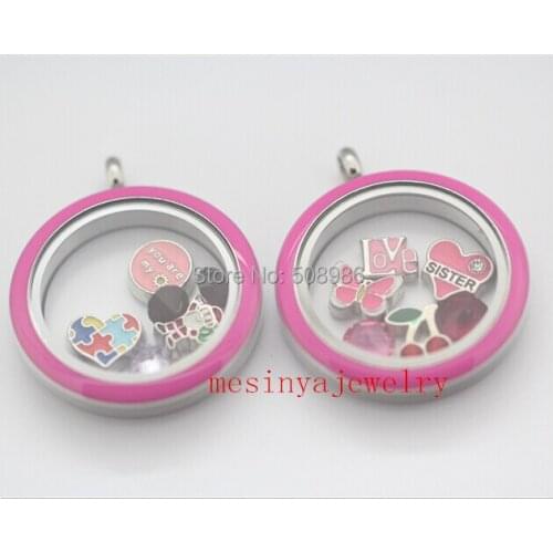 5pcs trendy rose red Stainless steel 30mm glass locket for floating charms keepsake xmas gift mothers gift