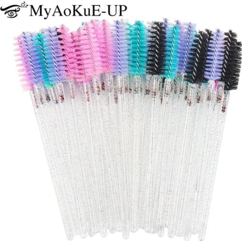 50 pcs New Crystal Eyelash Brush Mascara Wands Applicator Diamond Eyelashes brushes Disposable Make Up brushes Tools