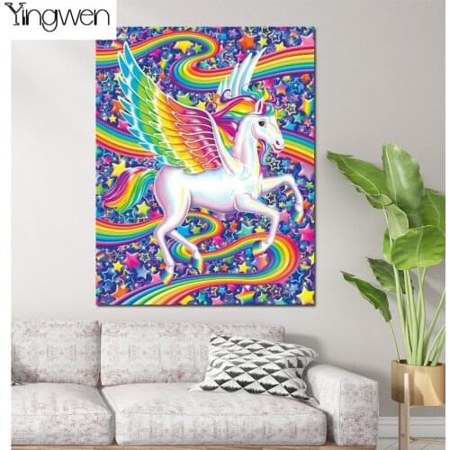 5D Diy Diamond Mosaic Colorful Pegasus Beads Embroidery Full Diamond Painting Rainbow Unicorn Rhinestones Stars Home Decoration