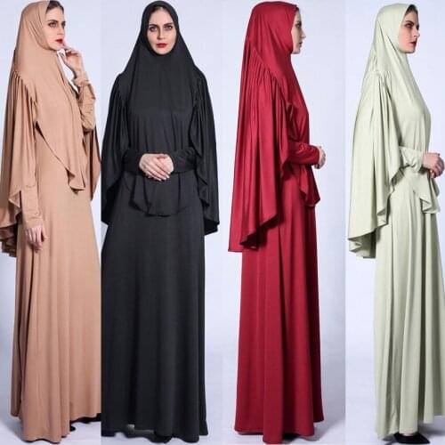 Abaya Dubai Women Hijab Set Dress Ramadan Solid Color Turkish Clothing Indian Middle East Traditional Femme Robe Maxi Elegant