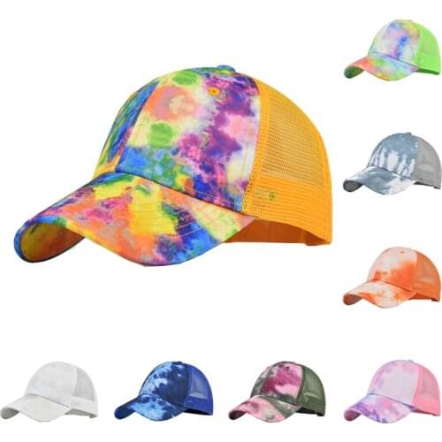 Unisex Tie-Dye Mesh Baseball Cap Men Breathable Sports Cap Trucker Hats Snap Closure Women Casual Adjustable Sun Hat Fishing Cap