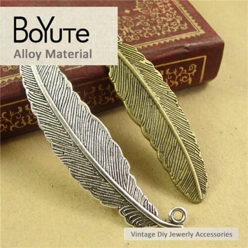 BoYuTe (30 Pieces/Lot) 52*12MM Antique Bronze Silver Plated Zinc Alloy Feather Pendant Charms for Jewelry Making Diy Accessories