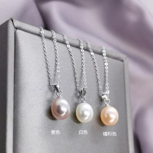 Hot selling solid 925 silver jewelry good luster natural white orange purple color real pearl single bead pendant necklace