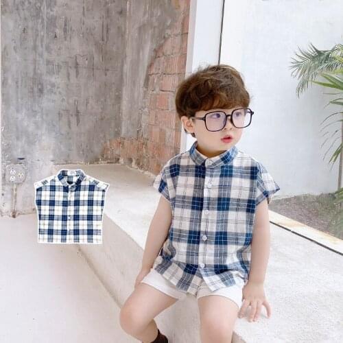 Childrens Wear Boys' Shirt 2021 Summer Wear New Plaid Baby Toddler Tee Childrens Short Sleeve Top Fashion Korean Style 1-7y
