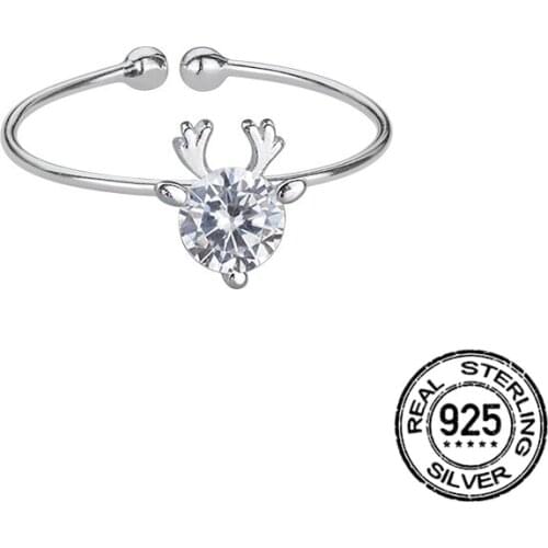 Diamond Elk Opening Rings 925 Sterling Silver Adjustable For Women Simple Fashion Korean New Trendy Hot Student Jewelry INEFFA