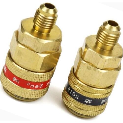For Car A/C Systems Quick Coupler Brass Connector Adapter Manifold Conversion Kit High / Low Pressure Side 1/4 SAE R134a 1 Pair