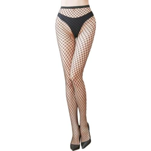 Women High Waist Sexy Hollow Out Fishnet Pantyhose Temptation Open Crotch Lingerie Tights See-Through Black Stockings