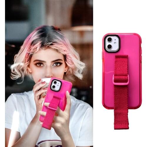 Fluorescent braided wrist strap holder soft phone case for iphone 12 Pro Max MiNi 11 Pro Max X XS Max XR 7 8 Plus SE 2020 cover