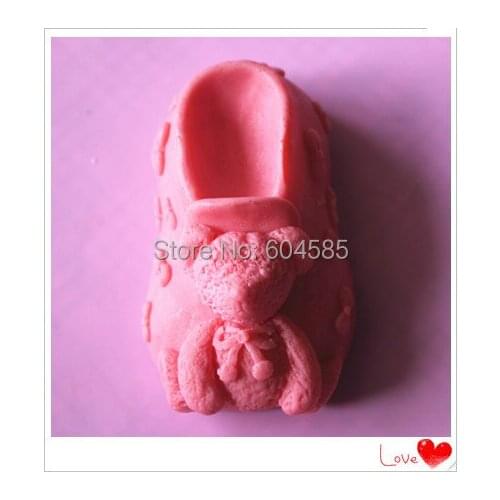 FM418 Big Tactic bear butterfly knot garden shoes soap mold fondant cake molds soap chocolate mould for the kitchen baking