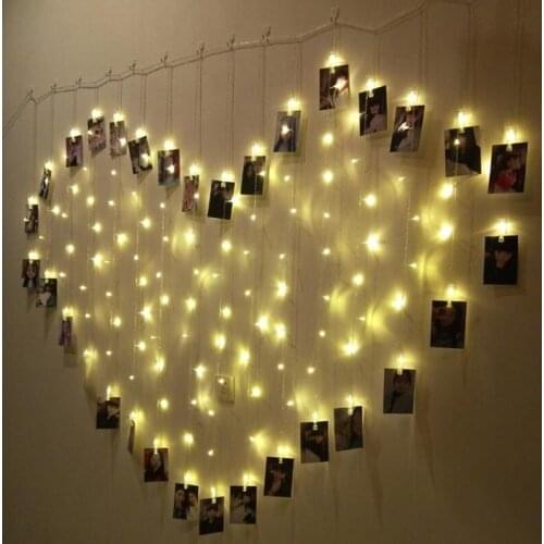 2x1.5m 128 LED Heart Shape Curtain String Lights Card Photo Clips String Garland For Christmas Wedding Wall Background Decor