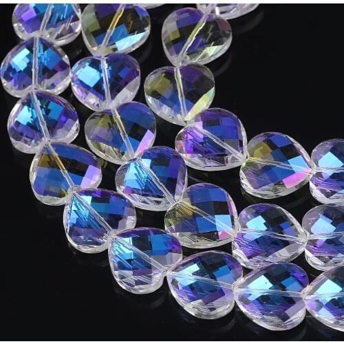 14mm Faceted Glass Heart Beads Clear AB Color Plated Crystal Drop Pendant For DIY Making Necklace Jewelry Accessories Wholesale
