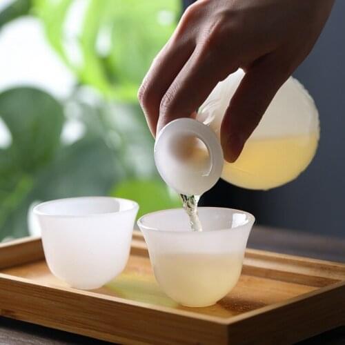 Chinese jade porcelain wine dispenser household wine pot ceramic yellow rice wine baijiu cup tray wineware set
