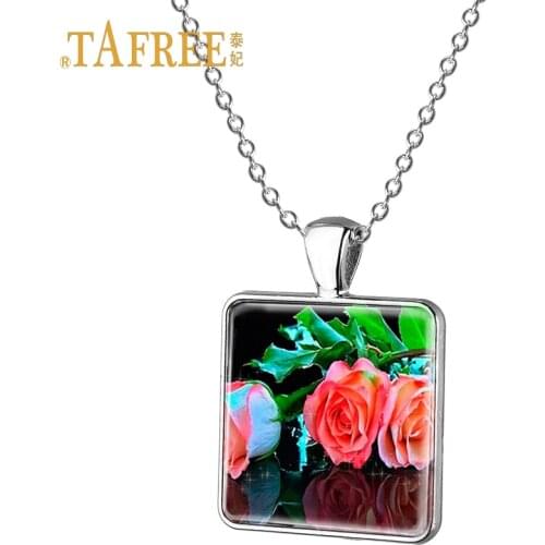 TAFREE Beautiful hand-painted painting pendant necklace ladies skirt dress pendant glass gem Art pendant necklace jewelry E455