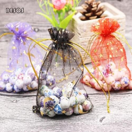 Fashion Bronzing Star Moon Transparent Gauze Bag Party Jewelry Cosmetics Candy Bundle Mouth Receive Packaging Gift Bag B225D
