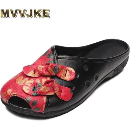MVVJKE Genuine Leather Women Slippers 2018 Spring Flat Handmade Leather Women Shoes Retro Cheongsam buckle Slipper