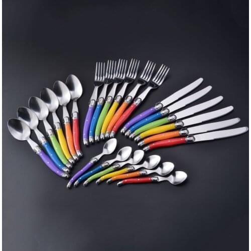 24pcs Stainless Steel Dinnerware set with Multicolor ABS Plastic Dinner Cutlery Set Colorful Tableware Christmas gift