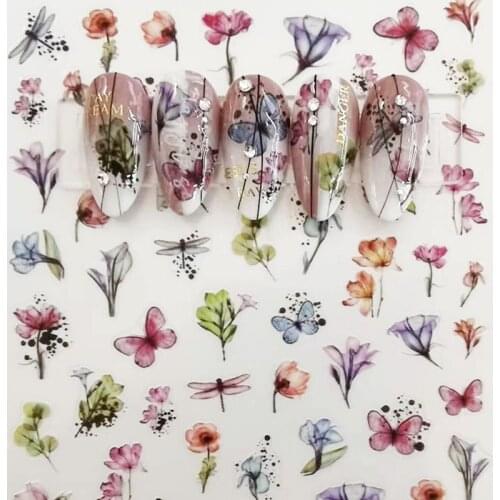 2020 New 3D Nail Art Stickers Bohemia Flowers & Butterfly Image Nails Stickers For Nails Sticker Decorations Manicure Z0368-1