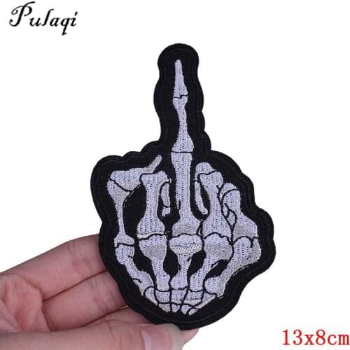 Pulaqi Middle Finger Skull Patch Biker Patches For Clothing Tshirt Patch Iron Appliques For Clothing F