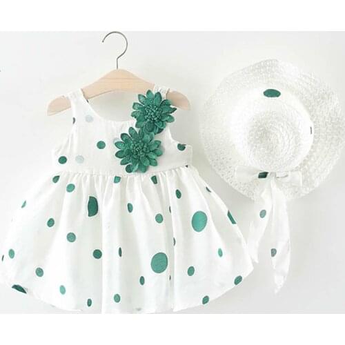 Baby Girl Dress 2019 Summer New Childrens Clothing Girls Dress Baby Girl Bow Polka Dot Straw Hat Princess Dress