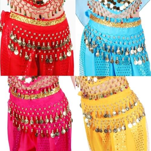 Kids Girls Belly Dance Hip Scarf Accessories Belly Dance Belt Skirt with Gold Bellydance Coin Belt Bollywood Costumes Children