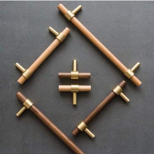 1pcs Walnut simple brass handle new style furniture cabinet door wardrobe hardware