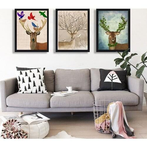 Nordic Home Decor Sika Deer Painting Canvas Poster Wall Decoration for Living Room Abstract Wall Art Bedroom Artwork