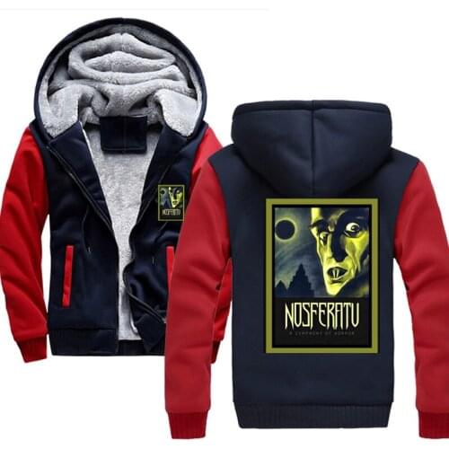Winter hoody Mens nosferatu Long Hoodies Custom Zipper Thicken Jackets Male Jacket Unisex Cotton Fleece warm Streetwear Coat