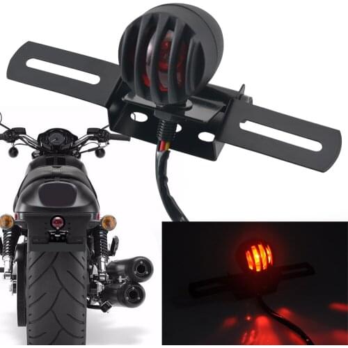 Retro 12V 10W Motorcycle Tail Light Stop Licenses Brake Lamp Fits For Chopper Bobber Cafe Racer Bullet Steel Housing Moto Light