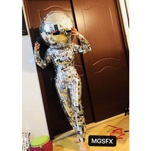 Mirror ball Girls sewed Mirror costumes mirror man suits for part show nightclub stage performance