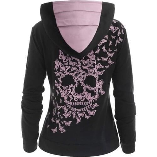 Hoodies Sweatshirt Women Harajuku Streetwear Skull Printed 2021 Autumn Hooded Pullover Top Fashion Plus Size Korean Clothing