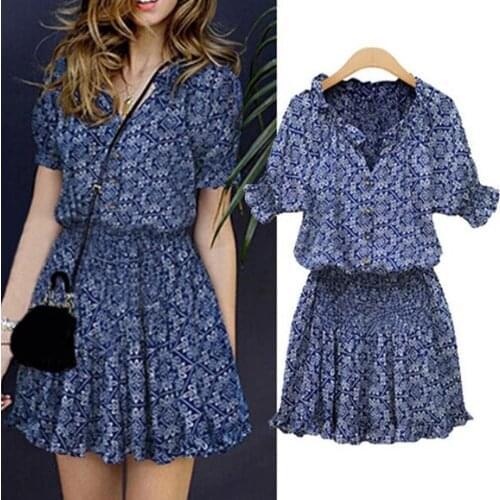 Women Summer Dresses Casual Floral Print V-neckline Casual Short Sleeve Mini Dress Holiday Autumn Spring Short Mini Dresses #p3