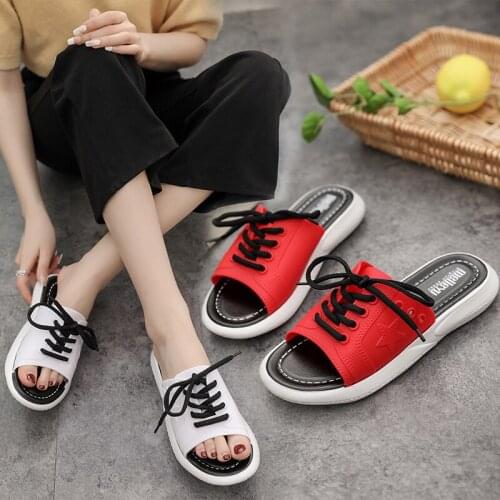 Women slippers outside Font Fashion lace up Comfortable flat non-slip soft skin-friendly Large size Couple models shoes U30-51
