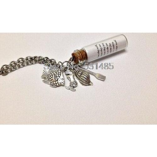 12pcs/lot HOLD For Meredith Part Of Your World Lyrics In A Bottle message Necklace silver tone