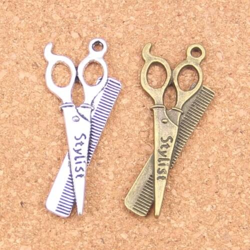 22pcs Charms barber scissor comb stylist 24x53mm Antique Pendants,Vintage Tibetan Silver Jewelry,DIY for bracelet necklace