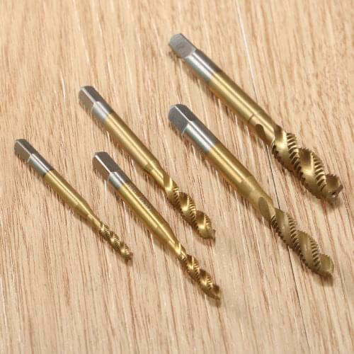 5Pcs/Set M3/M4/M5/M6/M8 HSS Titanium Coated Screw Thread Metric Spiral Hand Plug Tap Kit Hex Shank Drill Set Hand Tool Parts
