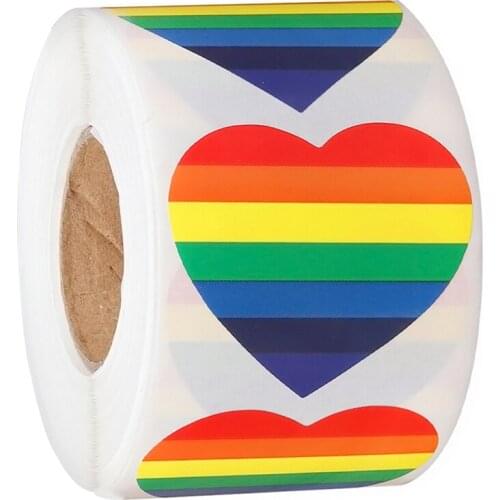 500 pcs/roll rainbow stripe heart-shaped sticker sealing sticker for gifts crafts envelope labels 1.5 inch /3.8cm