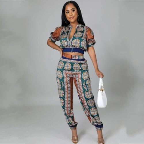 Africa Clothes Two Piece Set African New Dashiki Fashion Suit Top And Pants Trousers Super Elastic Party For Women Outfits