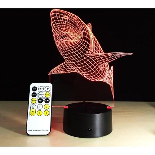 White Shark 3D Touch Or Remote LED Night Light Touch Table Desk Lamp 7 Color Change USB LED Charger Gift Multifunction Card