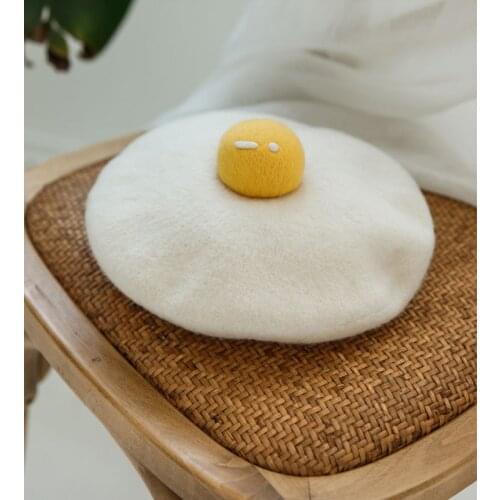 202011-26-shi8665 wool lovely Poached Egg Fried Eggs Parent child style kids mother beret hat women Leisure painter hat
