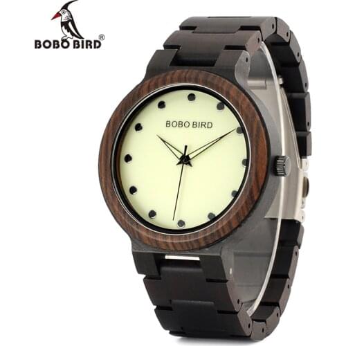 BOBO BIRD Wood Mans Watch Luminous Hands Dial Face Wooden Band Handmade Quartz Wristwatches Men relogio masculino Wholesale