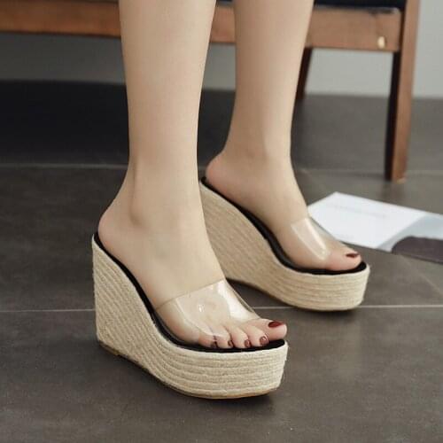 2020 New Summer PVC Transparent Platform Wedges Sandals Women Fashion High Heels Female Summer Shoes Size 34-40
