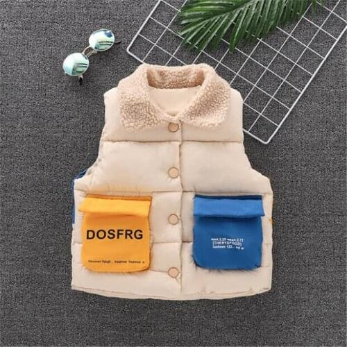 Childrens Down Cotton Vest Boys and Girls Autumn And Winter Childrens Clothing Baby Fur Collar Waistcoat Cotton Vest