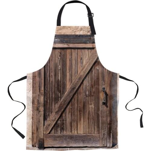 Old Wooden Doors Aprons for Women Men Kid Cooking Baking Apron Kitchen Utility Equipment Accessories