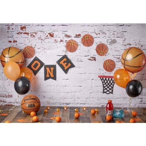 Baby Boy 1st Birthday Portrait Background Basketball Theme Photography Backdrop Balloons Props Pattern,2 Materials