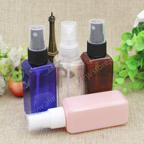 Hot sale 10pcs/lot 50ML Transparent, Amber, Blue,Pink Plastic Square Shape Pet Perfume and Fragrance Bottle