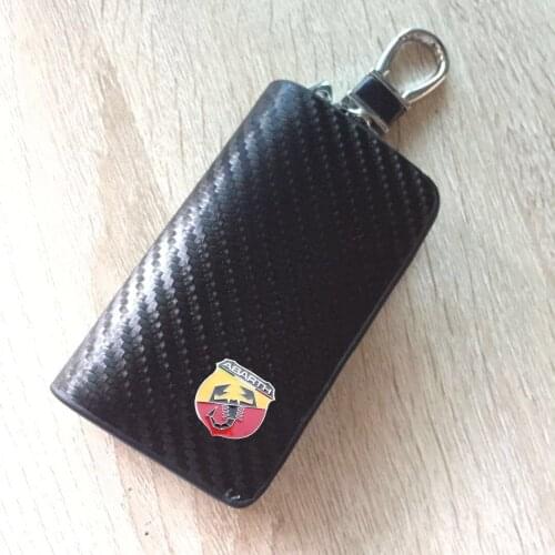 KUNBABY Carbon Fiber Black Leather Car Brand Key Holder Cars Key Wallets Car Key Keychain Ring Case Bag Cover For Abarth