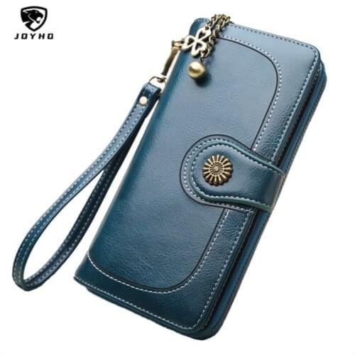 Women Oil Wax Leather Wallet Female Purses Large Capacity Hasp Zipper Purse Ladies Long Wristlet Clutch Female Coin Card Holders